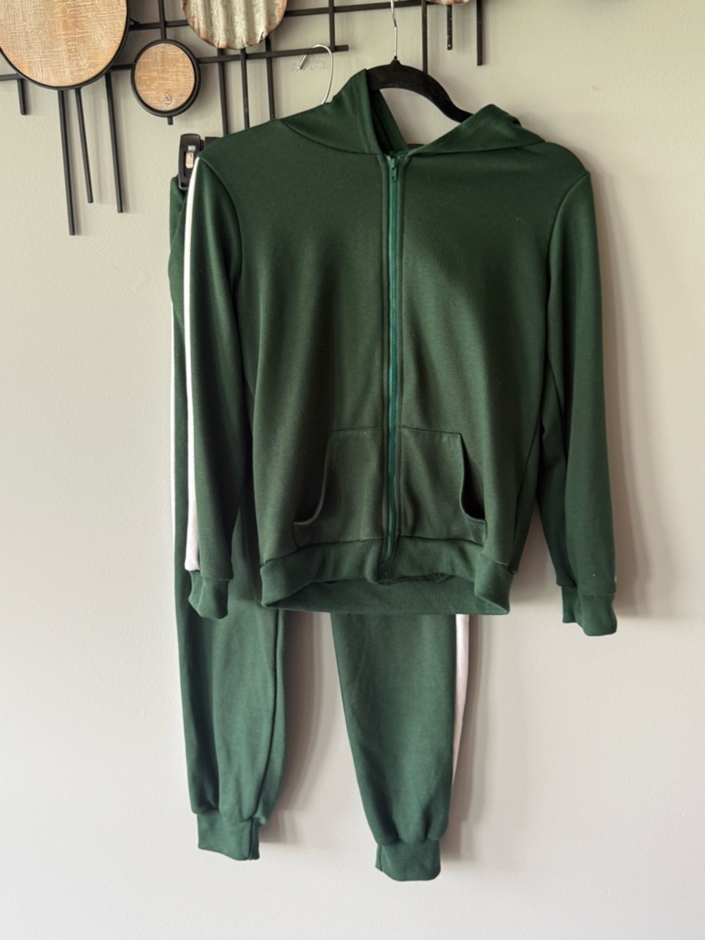 Forest Green Zip Hoodie & Jogger Set with White Side Stripes